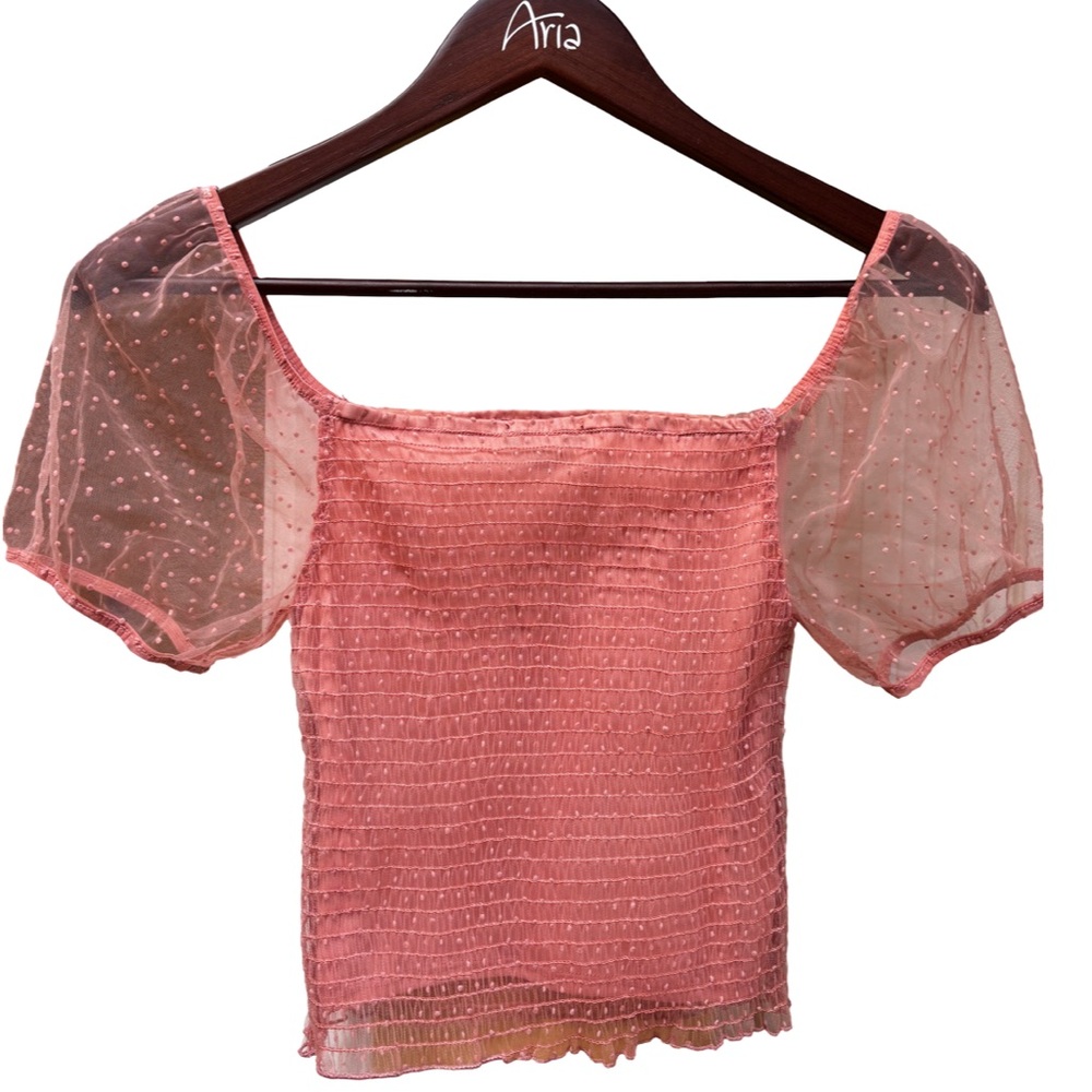Ambiance Pink Mesh Overlay Crop Top Small (3 for $12 item)